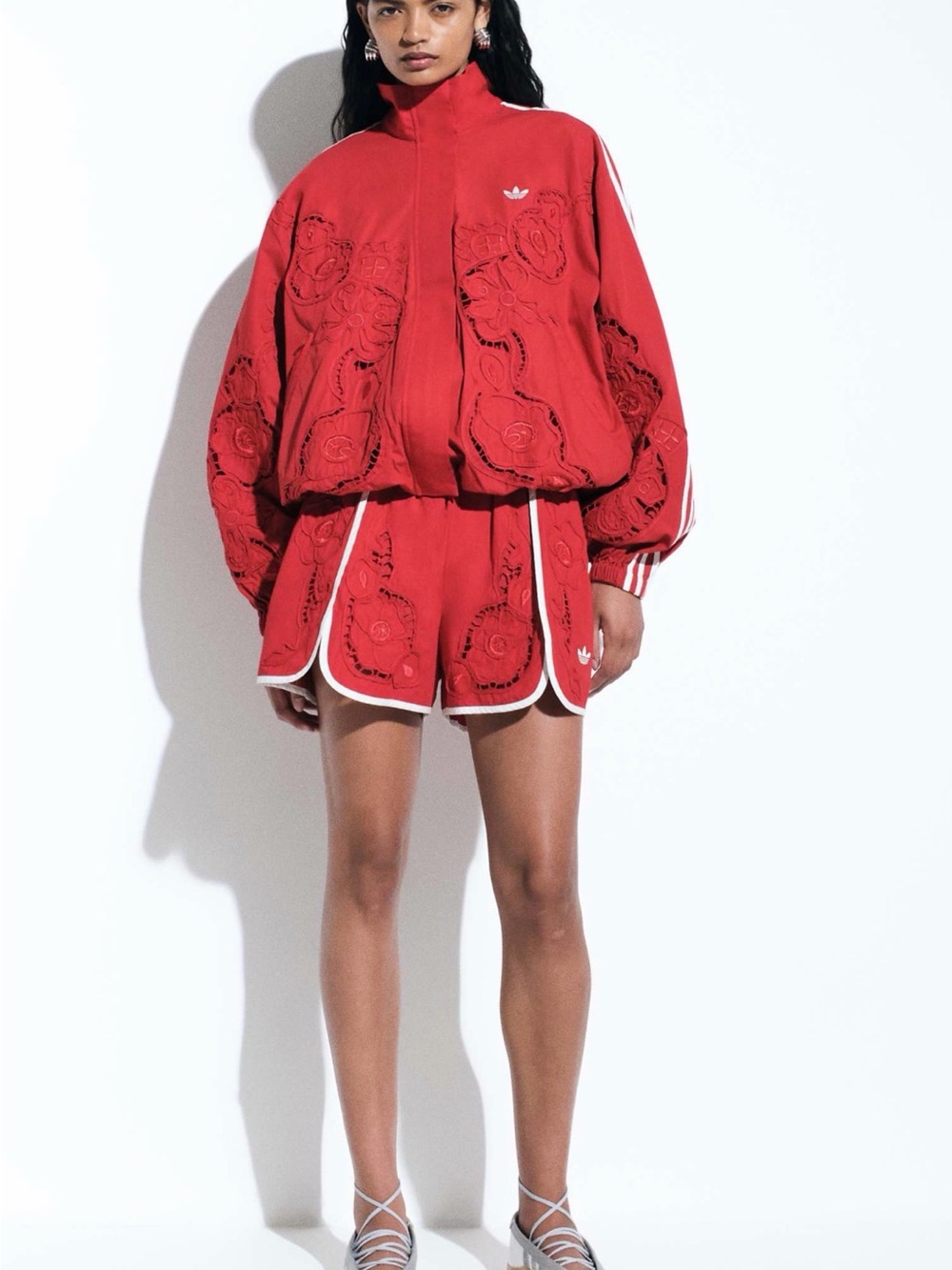 adidas Originals × ASOS oversized cutwork track jacket in red - Picture 4 of 4